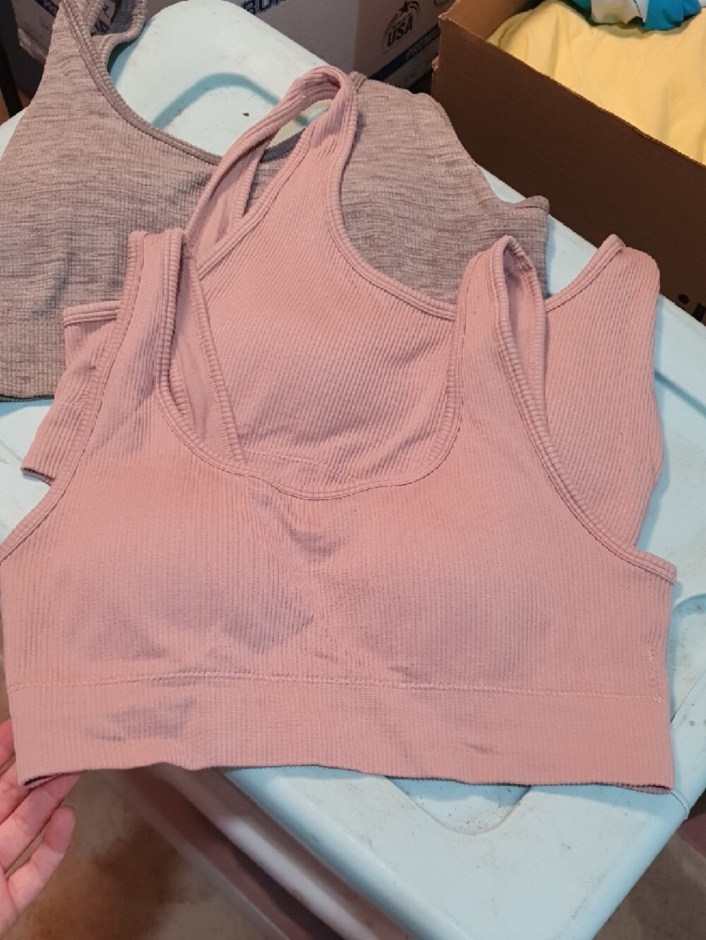 Ribbed Scoop Neck Sports Bra - Dusty Pink And Gray (3-Pack) - Picture 2 of 5